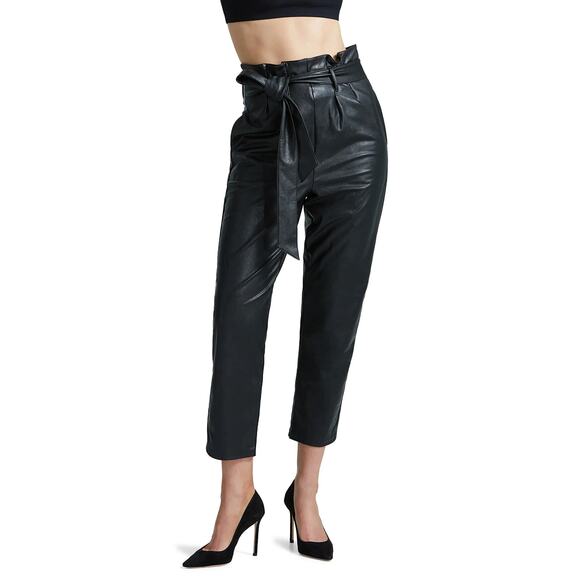 Commando Black Faux Leather Paperbag Waist Crop Pants Size L NWT